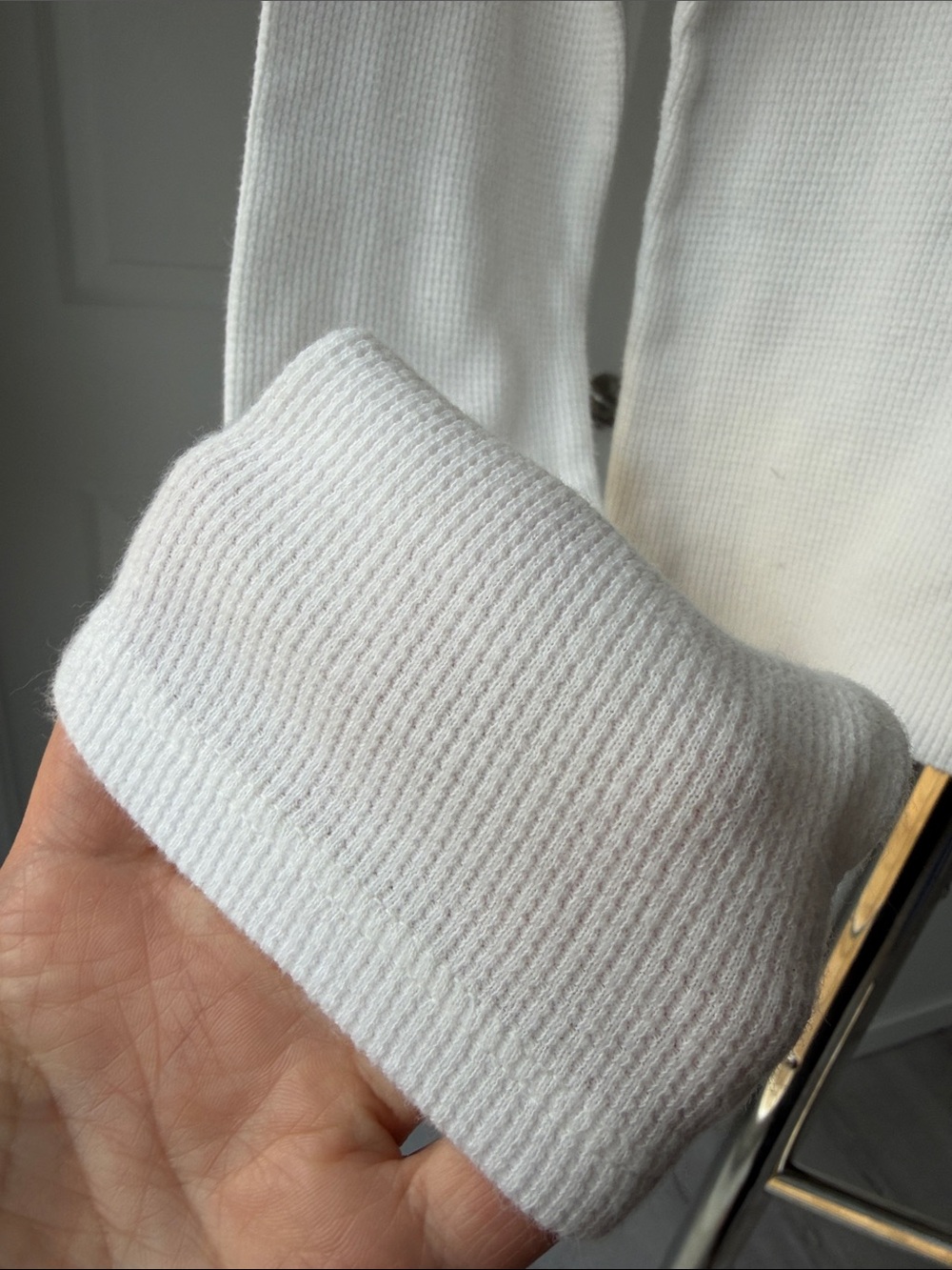 Brandy Melville White Waffle Henley Long Sleeve Cropped Top - Picture 2 of 8